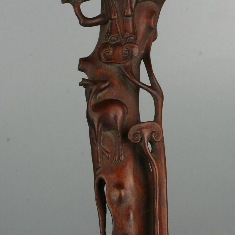 Vintage Boxwood "Ruyi" Carved With Three Old Men With A Kid And A Deer photo buy