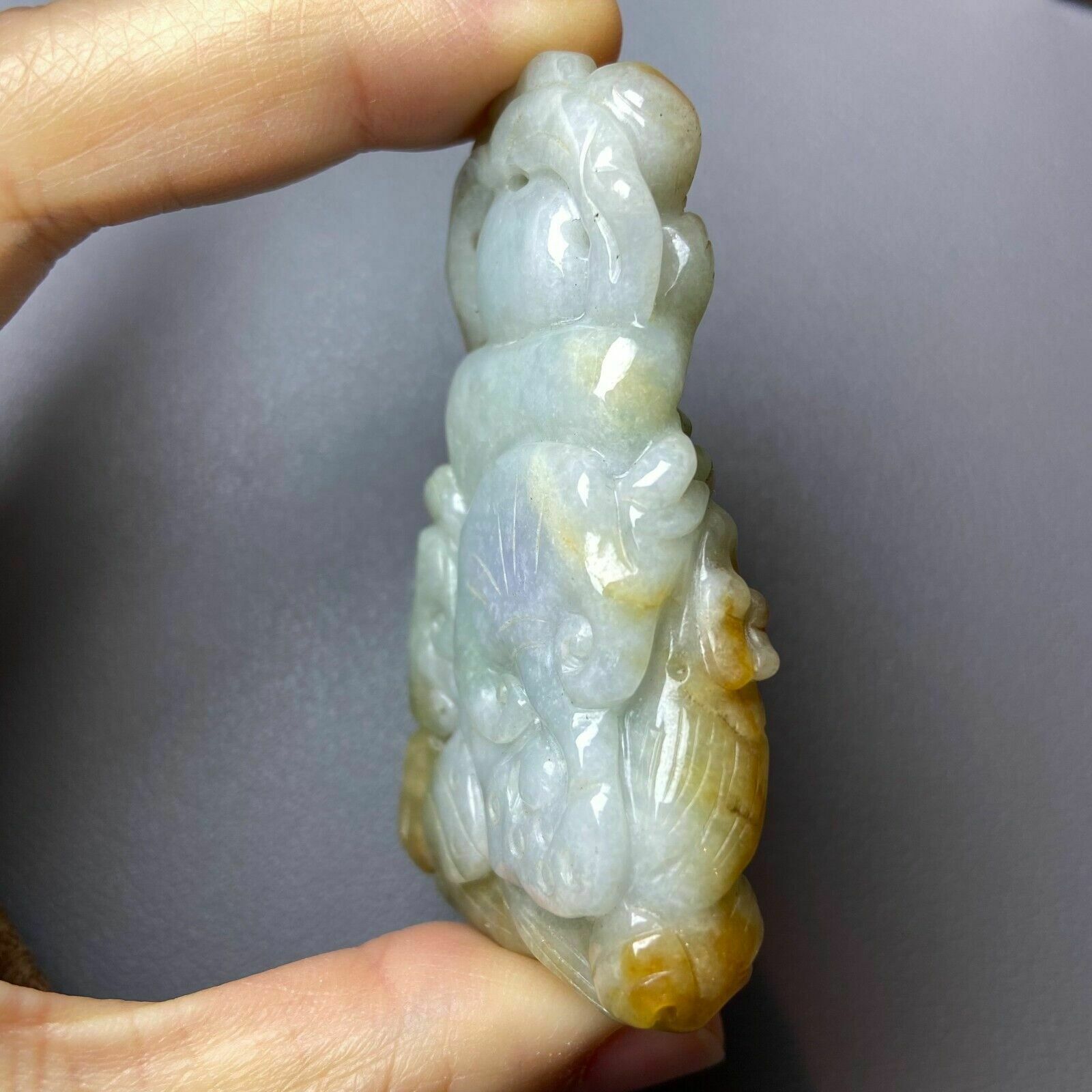 photo for sale Antique Chinese Grade A Yellow Green Jadeite Jade Pendant Figure Carved Baby And