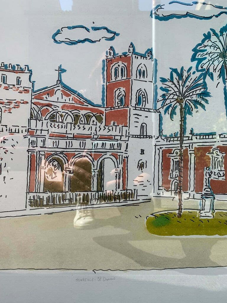 Lithograph "The Cathedral Of Monreale" By Orfeo Tamburi, 1970s photo Art