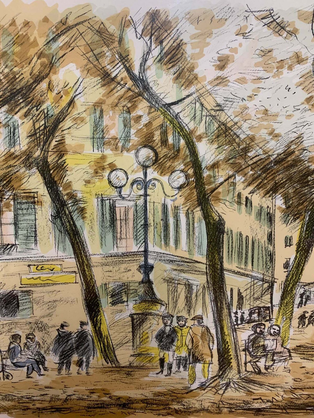 Lithograph Of City Landscape By Michele Cascella, 1950s photo 301.25