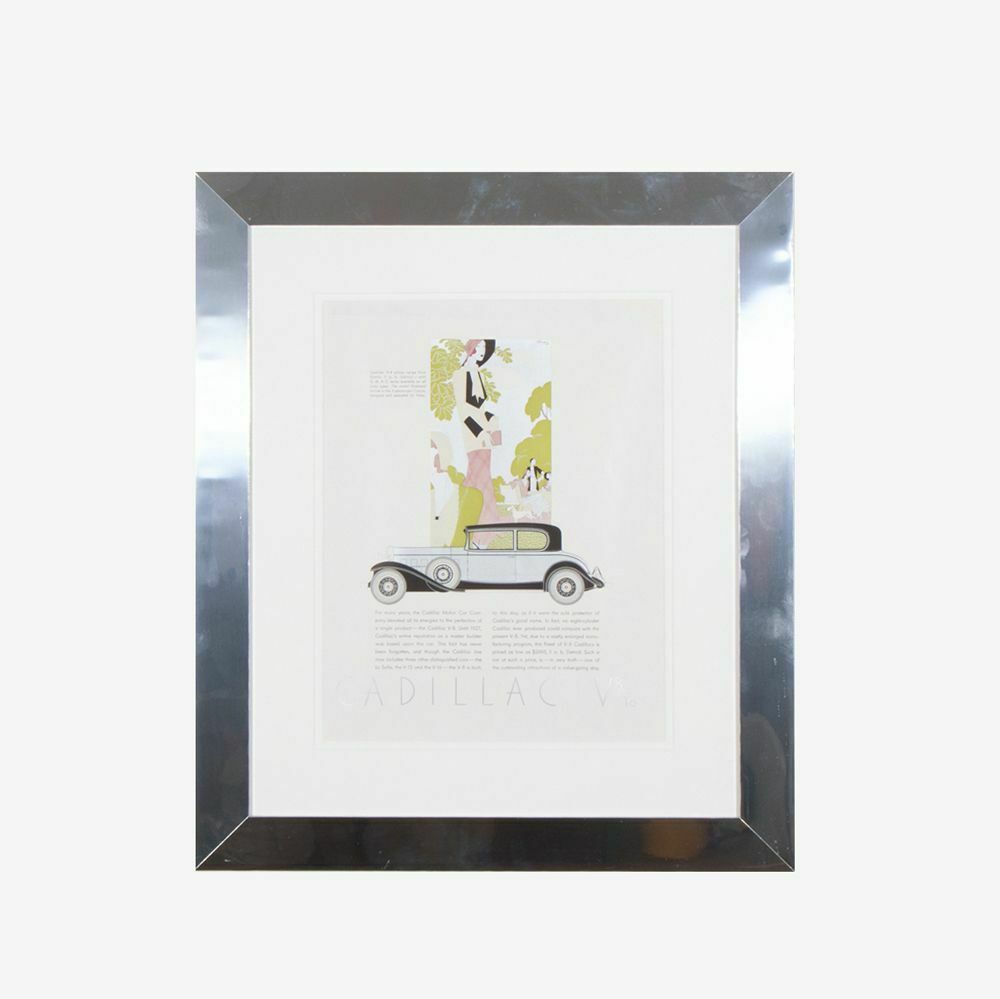 Framed American Art Deco Coloured Cadillac V8/12/16 Print C.1930