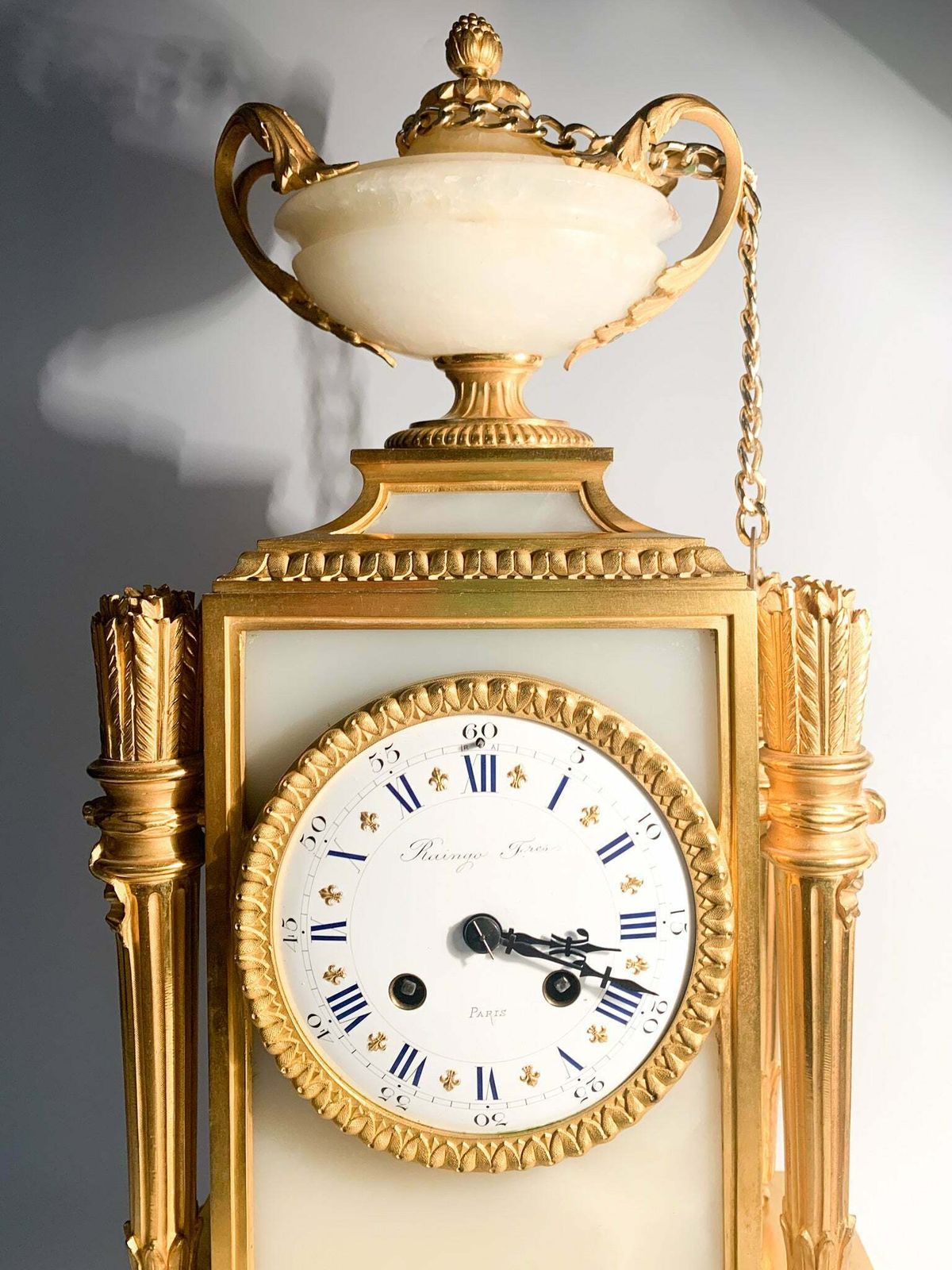 Raingo Frères Louis XVI Style Table Clock In Alabaster And Gilt Bronze From 1800 photo furniture