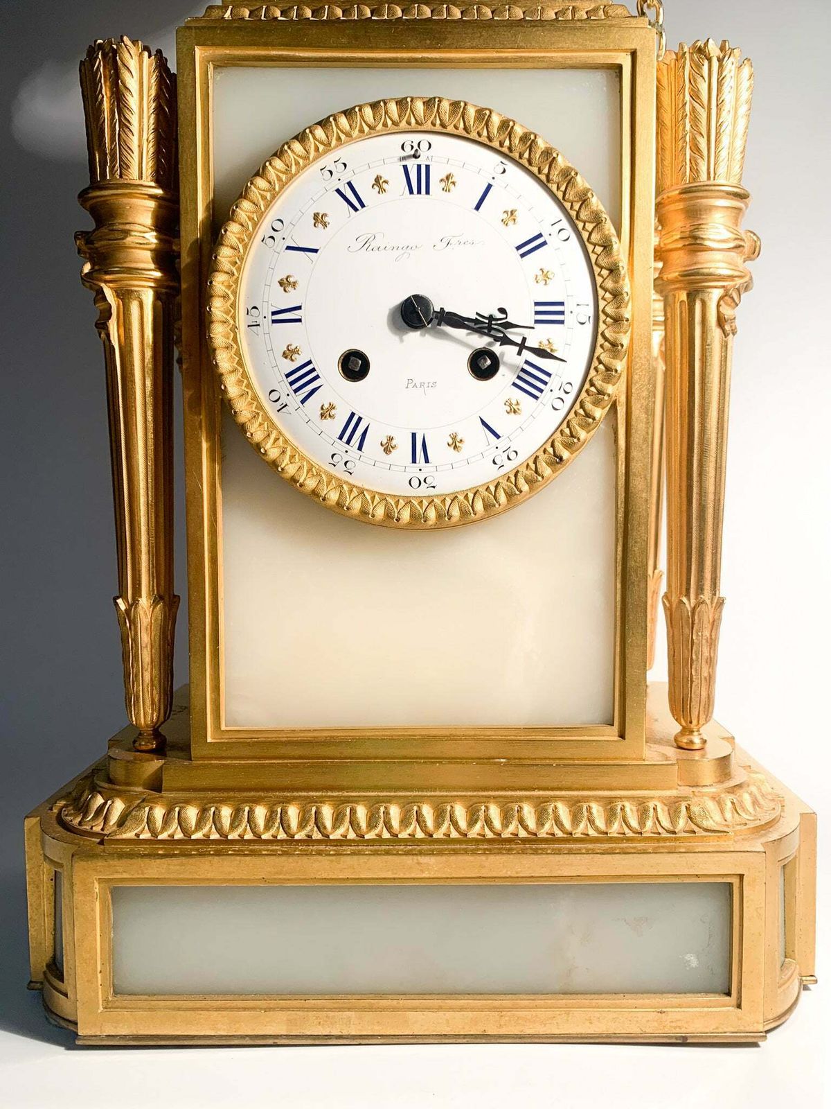 Raingo Frères Louis XVI Style Table Clock In Alabaster And Gilt Bronze From 1800 photo for sale