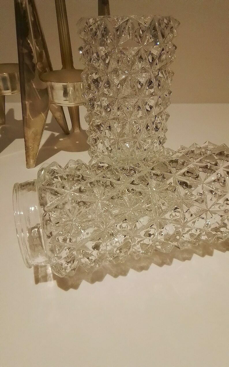 Vintage Quist Glass And Metal Stamped Candlestick Holders, Tealigh Holders, Pair Of Glass Candlesticks 23/246 photo for sale
