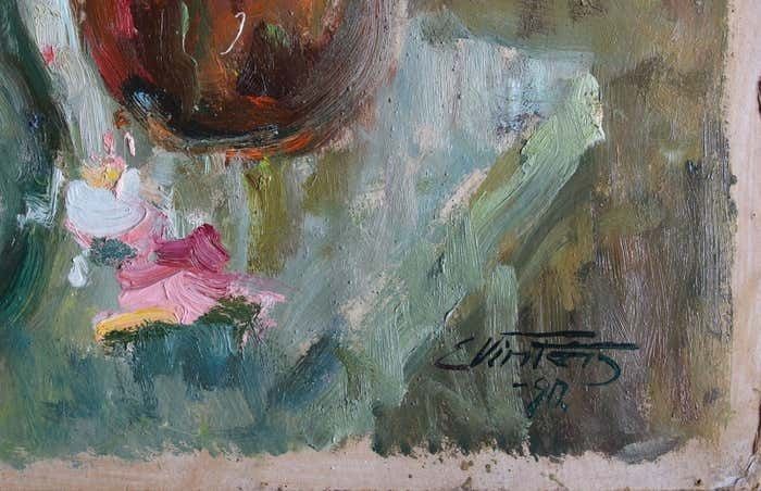 photo furniture Edgars Vinters Carnations And Roses. 1990, Cardboard, Oil, 92x67 Cm