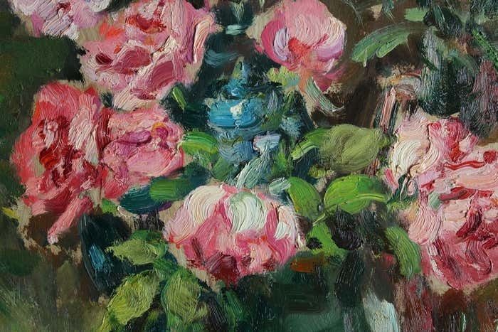photo for sale Edgars Vinters Carnations And Roses. 1990, Cardboard, Oil, 92x67 Cm
