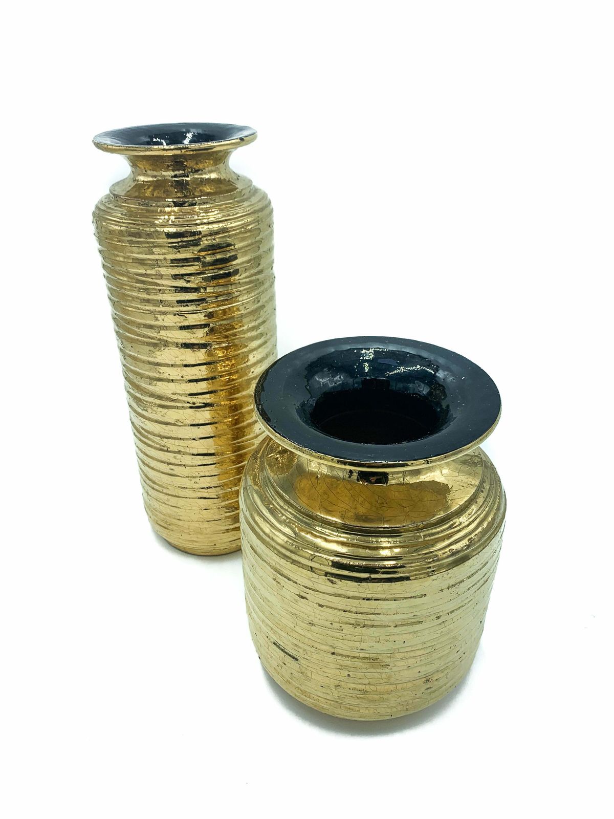 Pair Of Golden Ceramic Vases 1980 photo vinterior