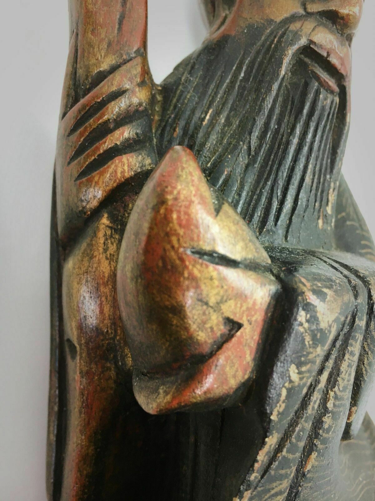 photo for sale Antique Chinese/Oriental Copper Red With Black Lacquered And Gilt Root Wood Wise