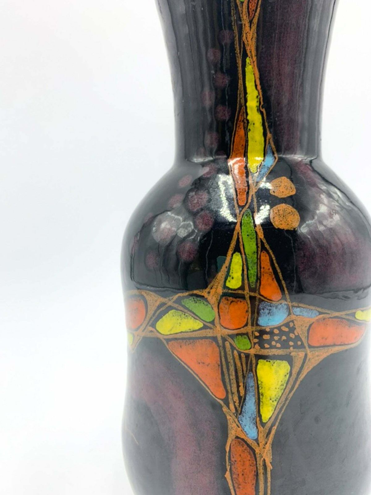 Hand Painted Purple Ceramic Vase By Verzolini From The 1970s photo for sale