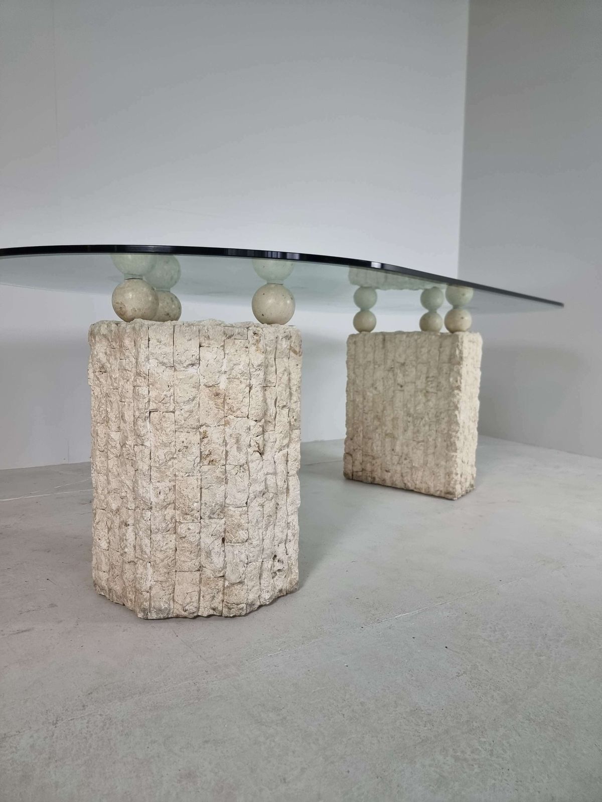 1980s Natural Mactan Stone Dining Table With Glass Top photo buy