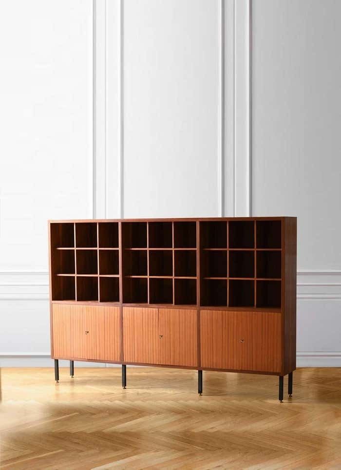 Wooden Credenza With Modular Shelves And Doors, Italy 1960 photo furniture