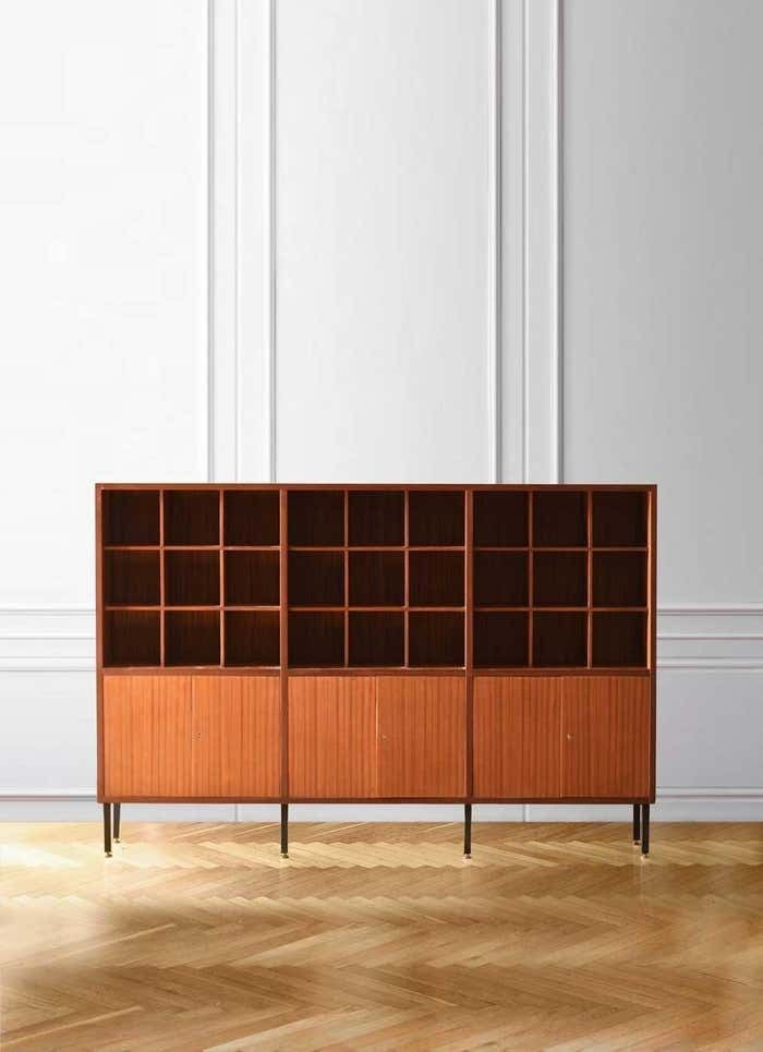 Wooden Credenza With Modular Shelves And Doors, Italy 1960 photo vintage
