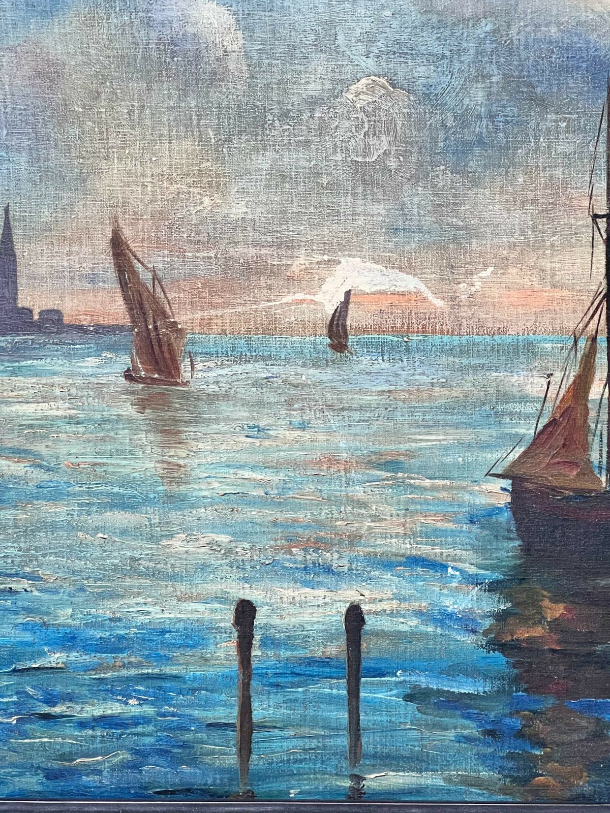 Oil Painting On Plywood Of A Navy By T. Morelli, 1940s photo furniture