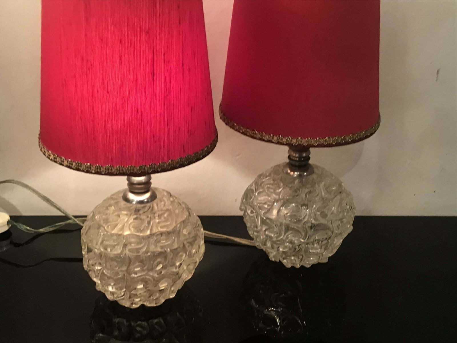 Seguso Table Lamps Murano Glass Metal Crome Lampshade 1940 Italy photo vinterior
