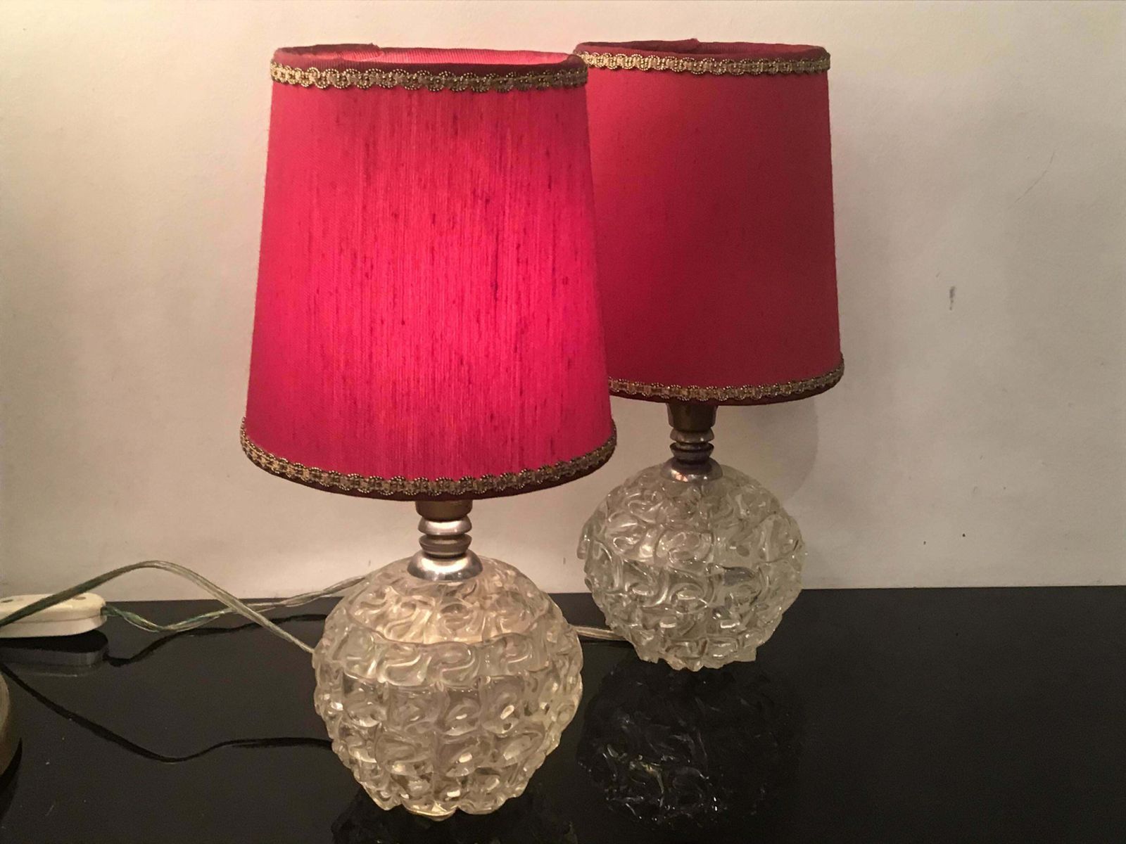 Lighting Seguso Table Lamps Murano Glass Metal Crome Lampshade 1940 Italy photo