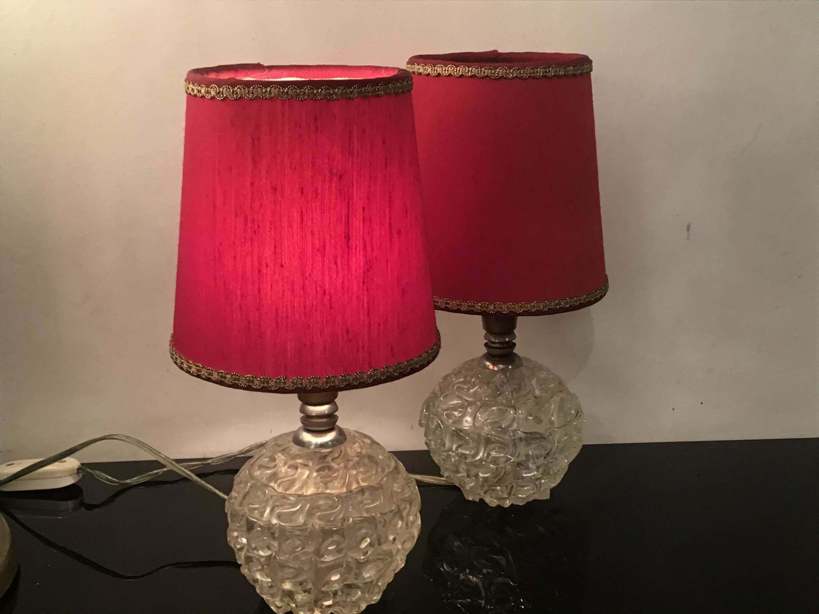 1689.0 Seguso Table Lamps Murano Glass Metal Crome Lampshade 1940 Italy photo