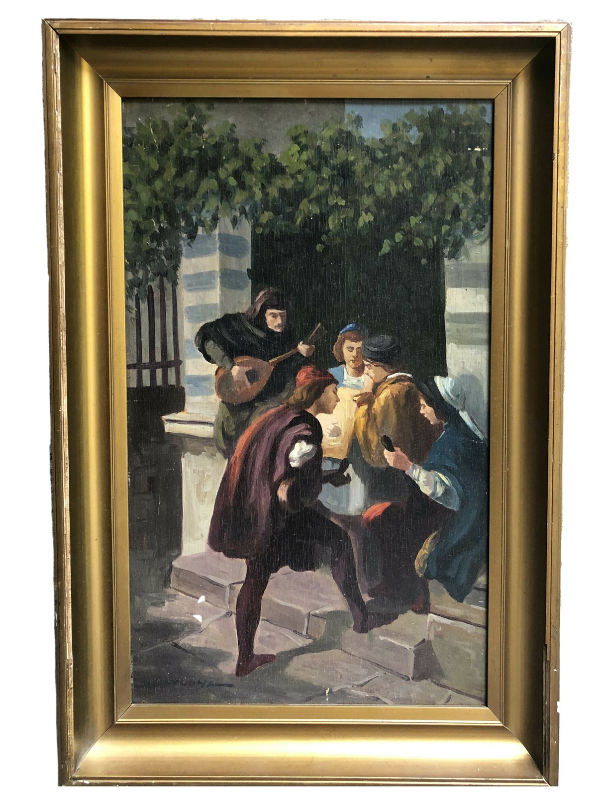 Painting Of A Medieval Scene Oil On Canvas 1800