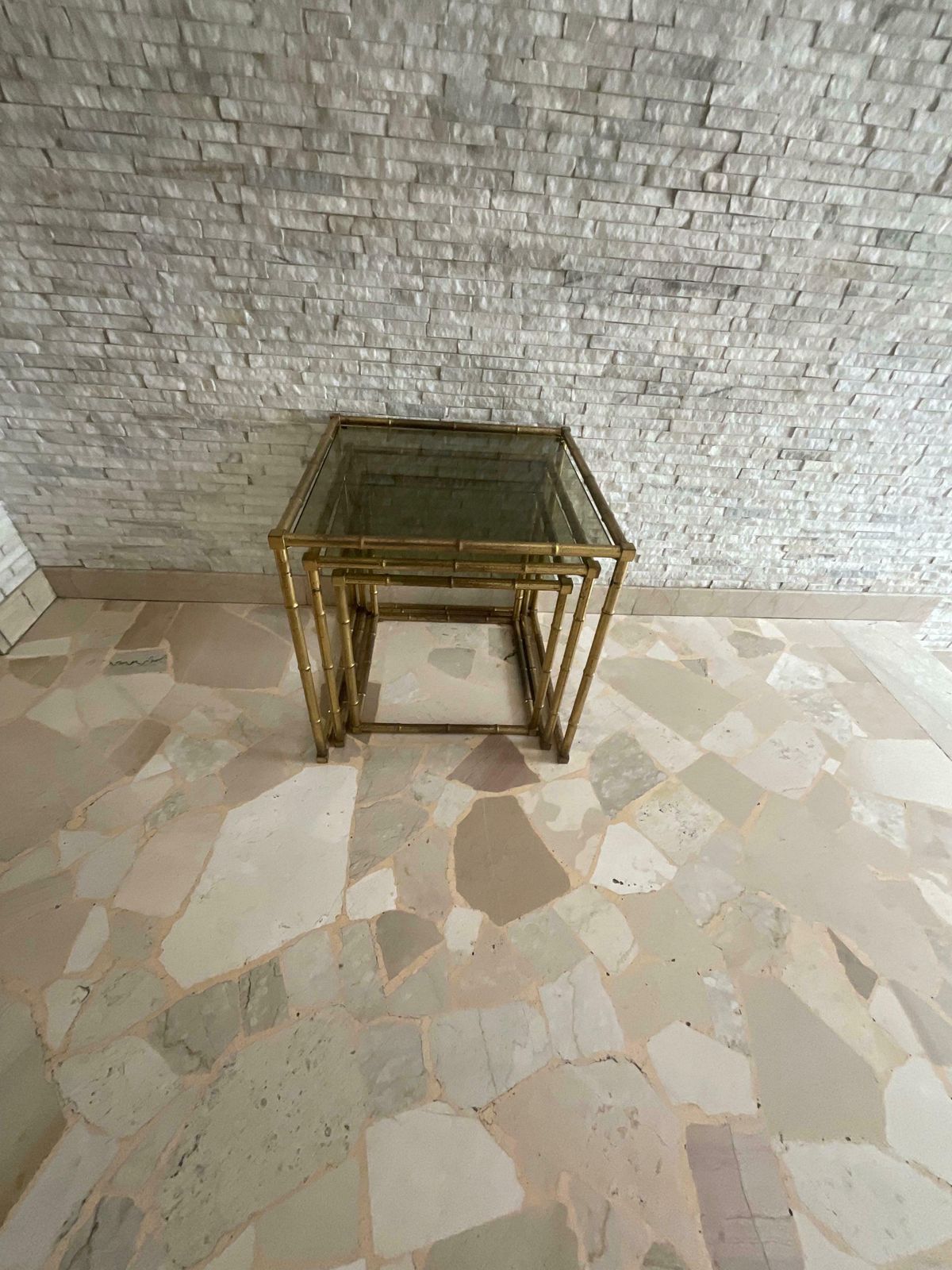 Set Of 3 Interlocking Brass And Glass Coffee Tables 1960s photo 2489.0