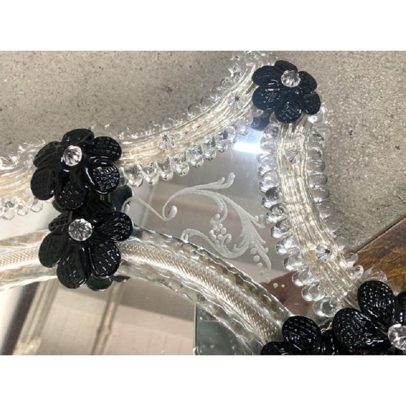 Venetian Black Floreal Hand Carving Mirror In Murano Glass Style photo 6800.0