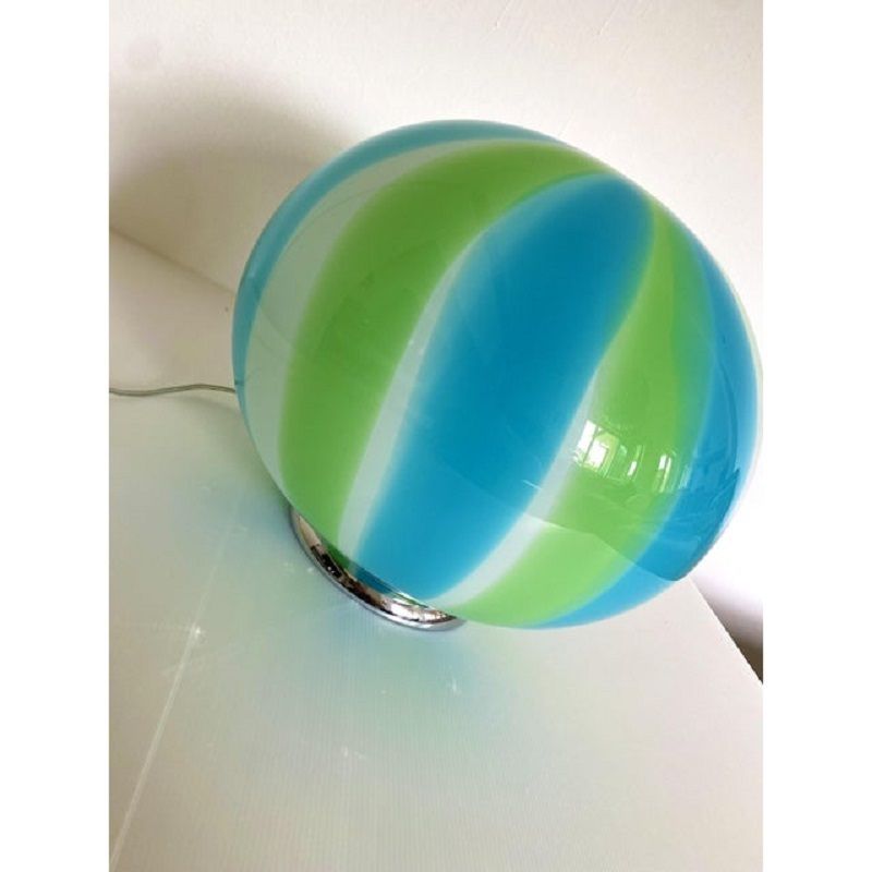 Contemporary Milky, Blue And Green Sphere Table Lamp In Murano Glass photo Lighting