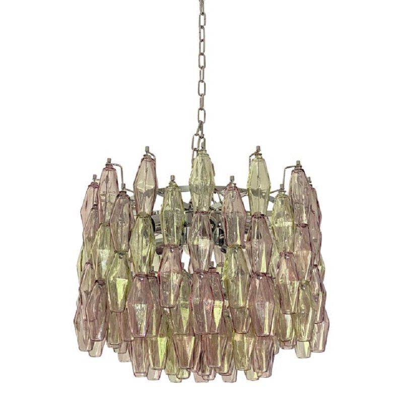 Contemporary Multicolor "Poliedri" Murano Glass Chandelier In Venini Style