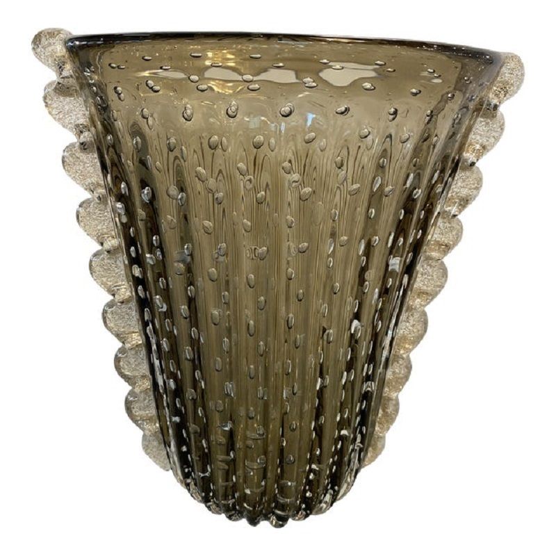 Contemporary Handmade Fume' With Air Balls Murano Glass Style Vase