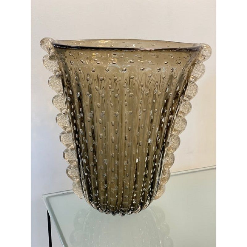 Contemporary Handmade Fume' With Air Balls Murano Glass Style Vase photo 6800.0