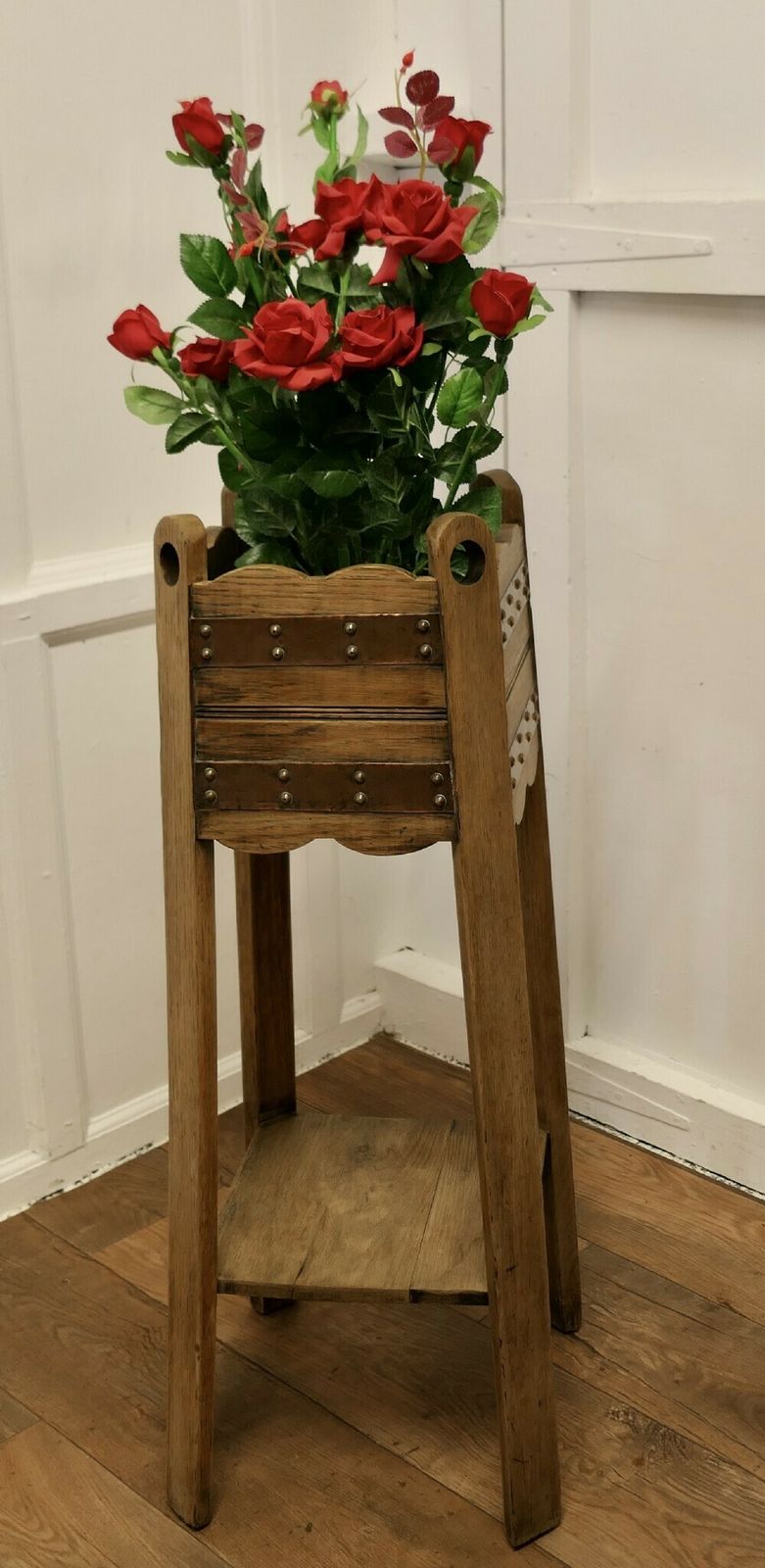 A Very Attractive Arts And Crafts Oak And Copper Jardinière, Plant Stand photo buy