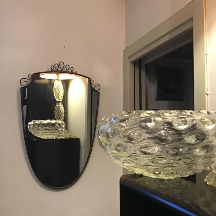 Gio' Ponti Mirror Brass Wood Glass 1950 Italy photo for sale