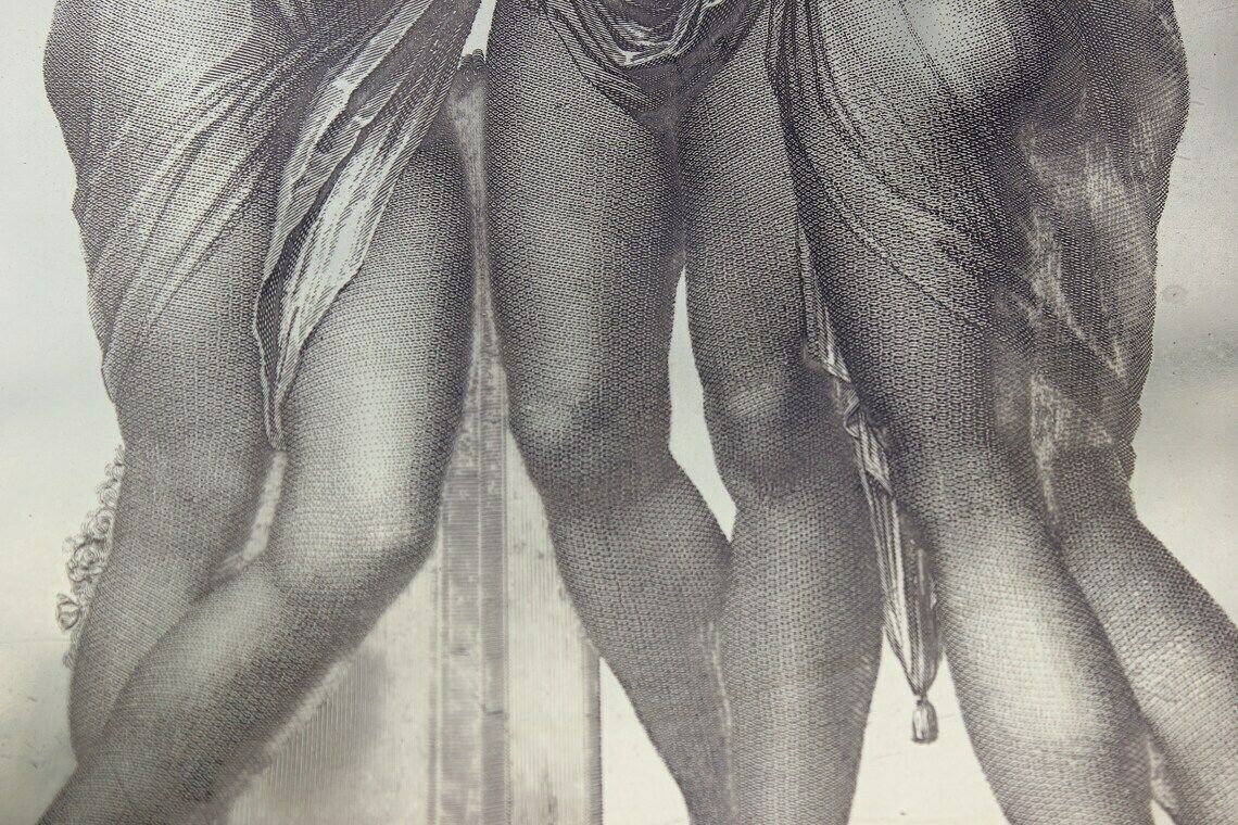 photo furniture The Three Graces Vintage Dry Point Etching On Metal Plate, Framed Metal Lithography Art