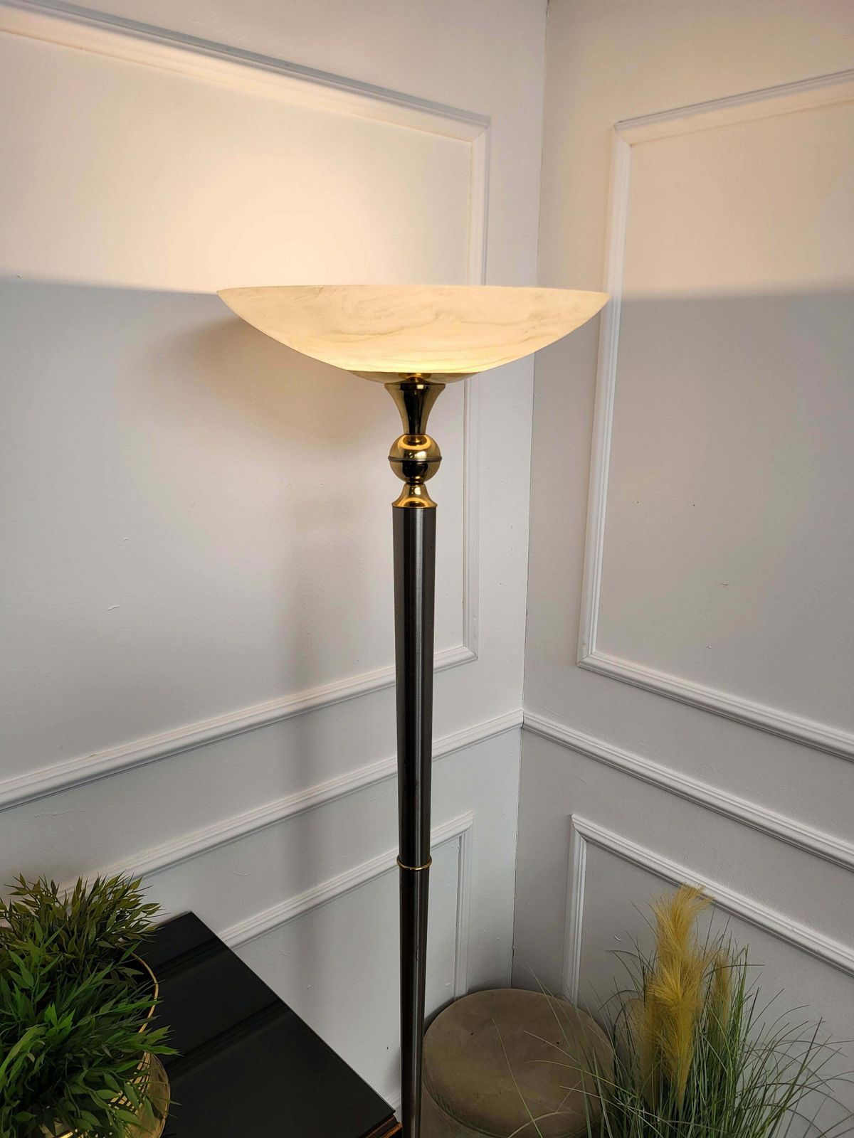 Italian Art Deco Midcentury Hollywood Regency Brass Glass Floor Lamp photo Lighting