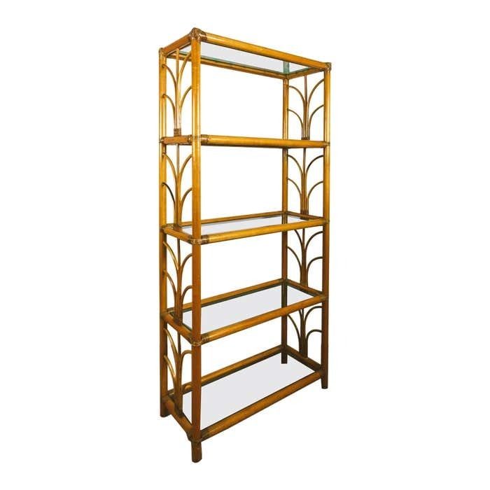 Bamboo Bookcase With Glass Shelves 1980s
