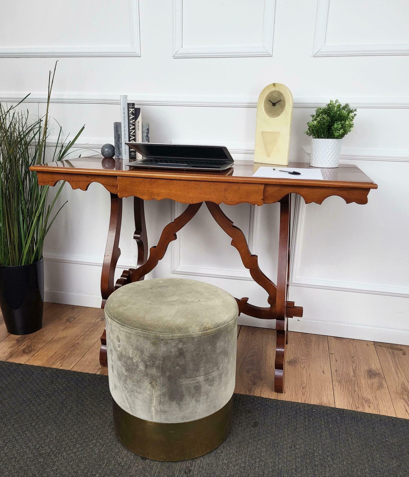 Italian Walnut Baroque Style Lyre Leg Trestle Refectory Desk Writing Table photo furniture