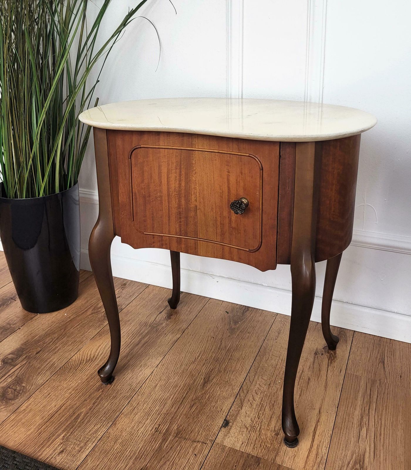 Pair Of Italian Art Deco Kidney Shaped Night Stands Bedside Tables Marble Top photo Furniture