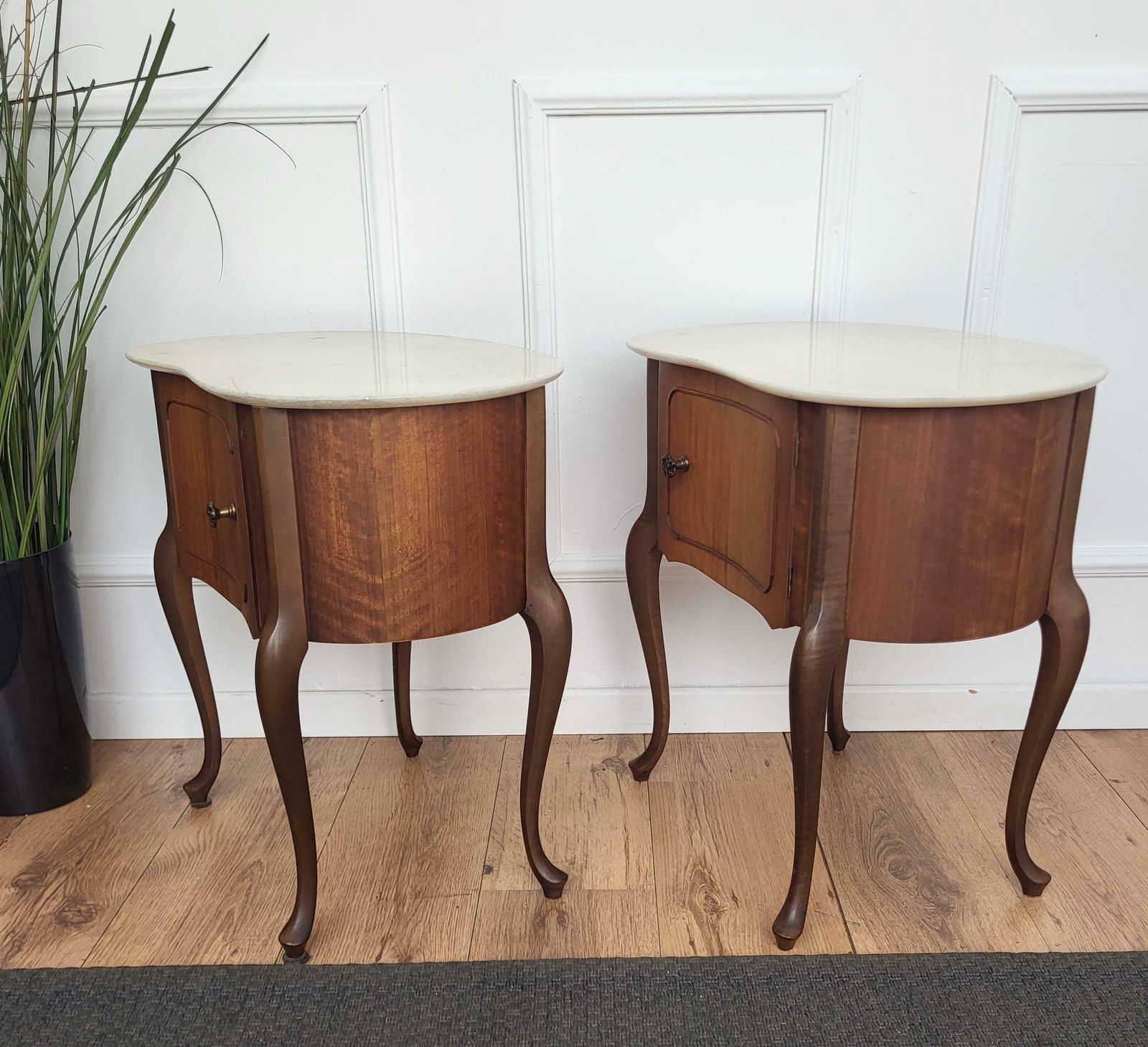 Pair Of Italian Art Deco Kidney Shaped Night Stands Bedside Tables Marble Top photo buy