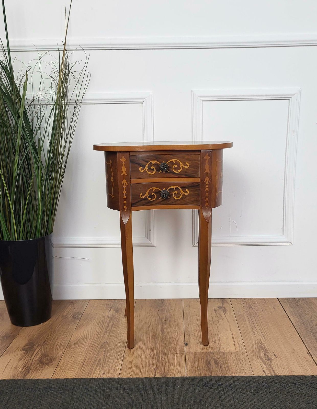 Italian Antique Marquetry Kidney Shaped Walnut Side Table With Two Drawers photo furniture