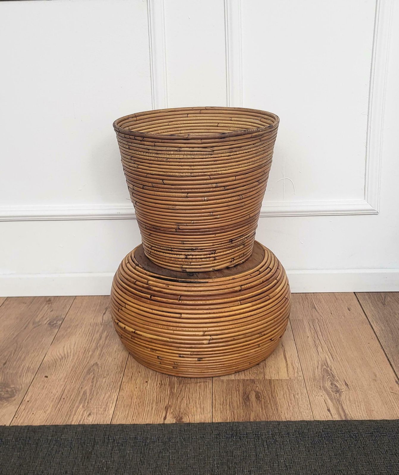 1960s Italian Designer Bamboo Rattan Bohemian Organic Vase photo Home Decor