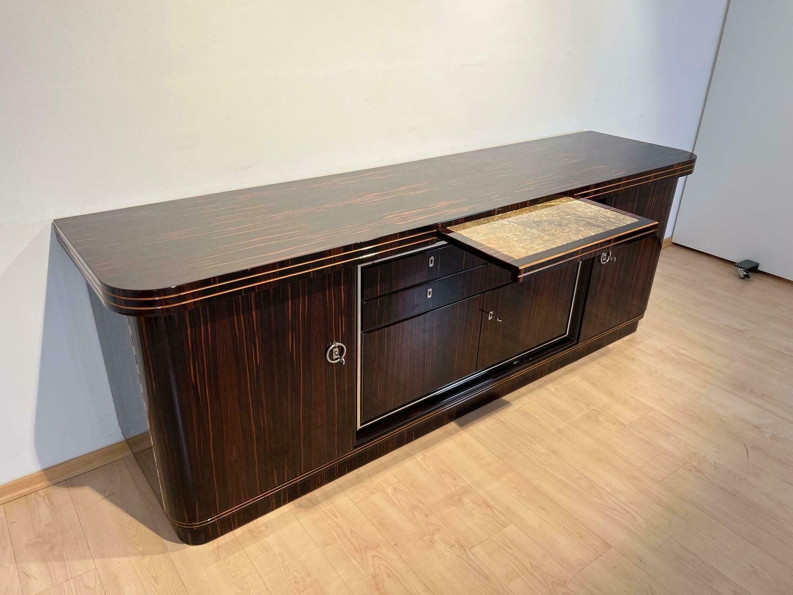 Large Art Deco Sideboard, Macassar Ebony, Maple, Chrome, France Circa 1930 photo 11728.32