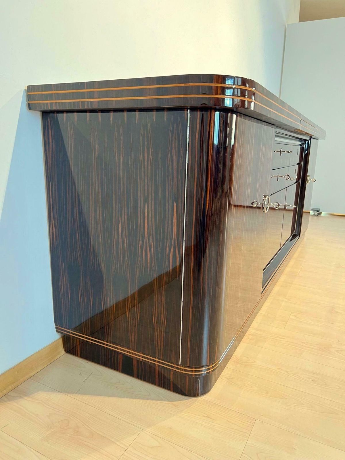 Large Art Deco Sideboard, Macassar Ebony, Maple, Chrome, France Circa 1930 photo vinterior