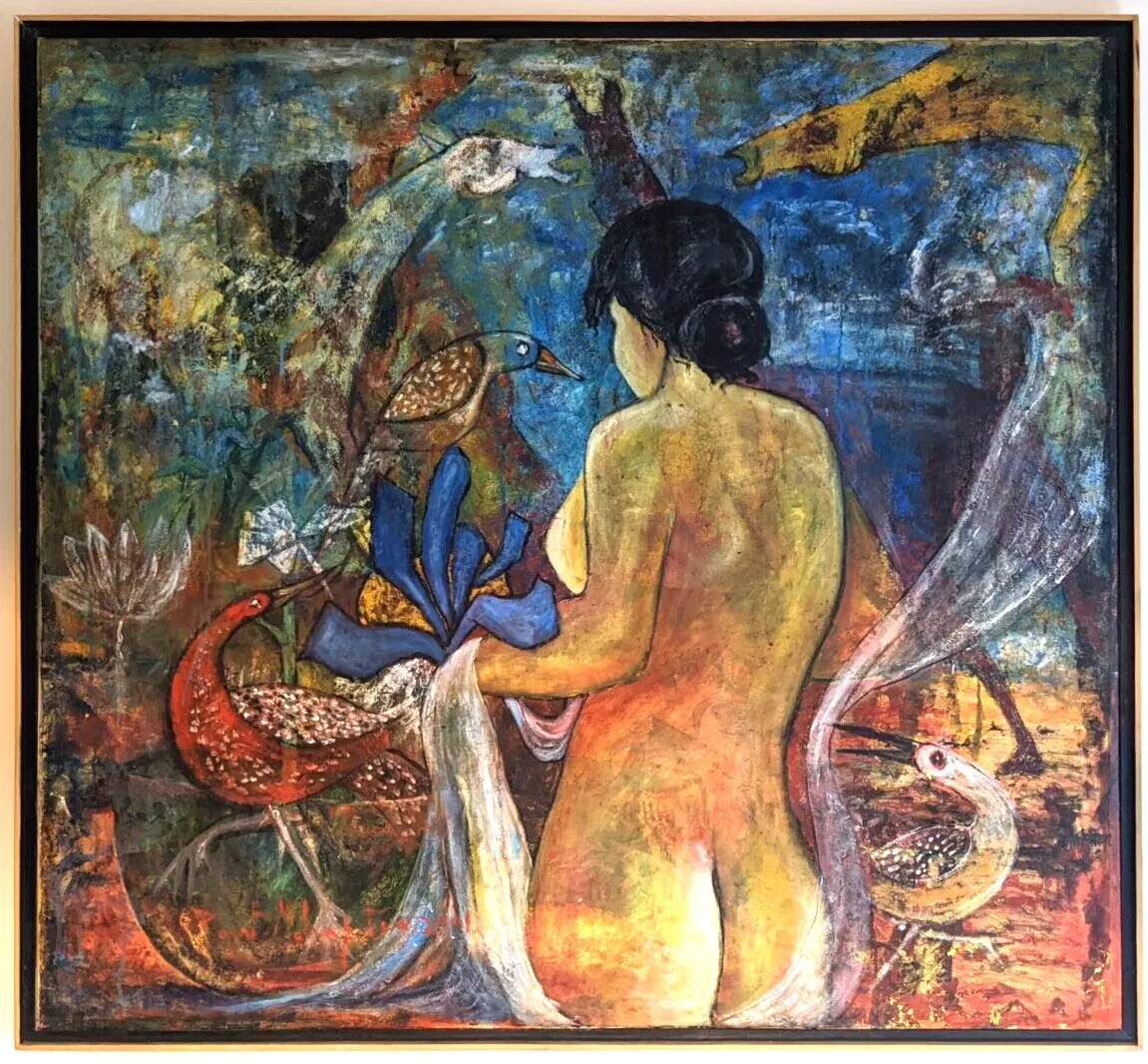 Large Original Woman Female Figure Painting On Canvas * Framed Ready To Hang photo furniture