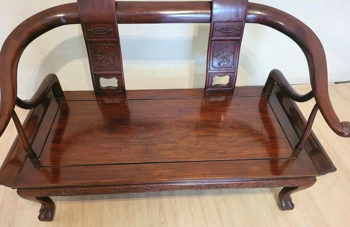 Chinese Carved Wood Bench, Late 19th Early 20th Century photo for sale