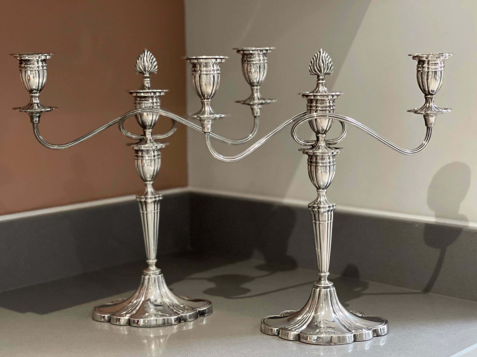 Antique Candelabras A Pair Of Elegant Sterling Silver Candle Holders Hallmarked photo furniture
