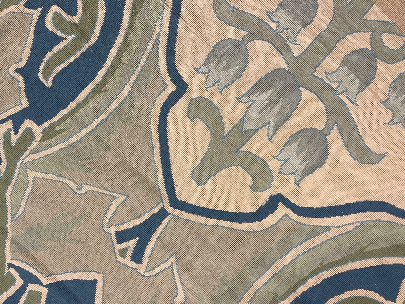Botanical Green Rug Art Nouveau Carpet Aubusson Rug Handwoven Wool Needlepoint photo vinterior