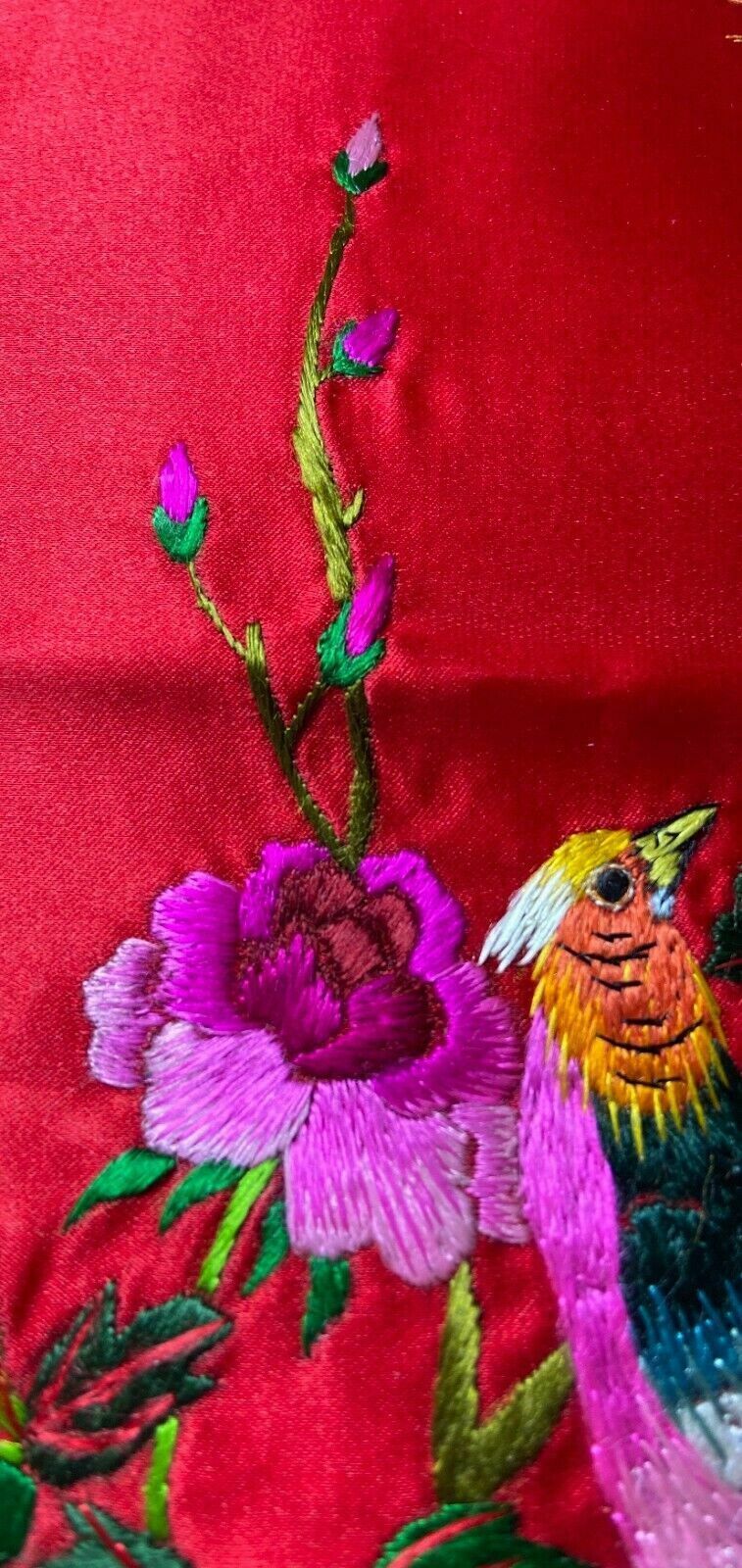 photo furniture Antique Chinese Silk Hand Embroidery With A Pair Of Birds, Mudan Flower And Ston