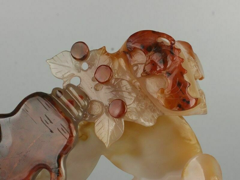 Chinese Agate/Carnelian Carving A Ginseng Bat, Antique Chinese Money Statue photo furniture