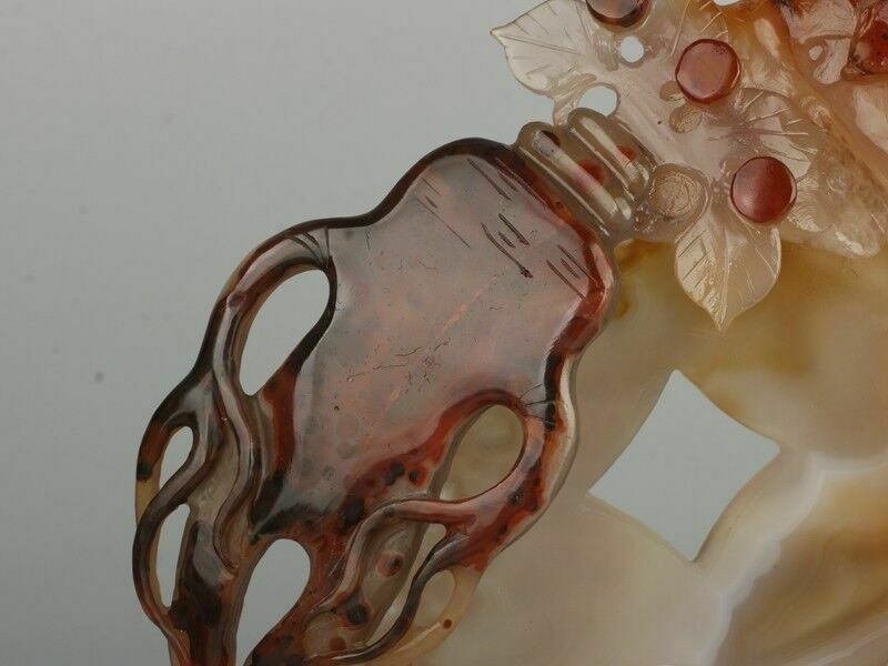Chinese Agate/Carnelian Carving A Ginseng Bat, Antique Chinese Money Statue photo for sale
