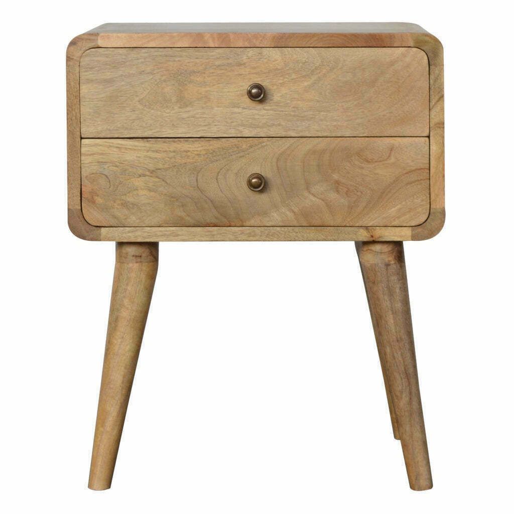 2 Drawer Curved Oak Ish Bedside