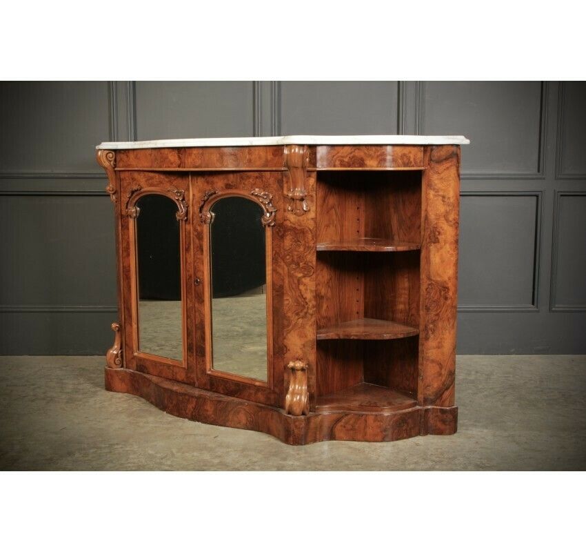 Victorian Shaped Walnut Side Cabinet Credenza photo vintage