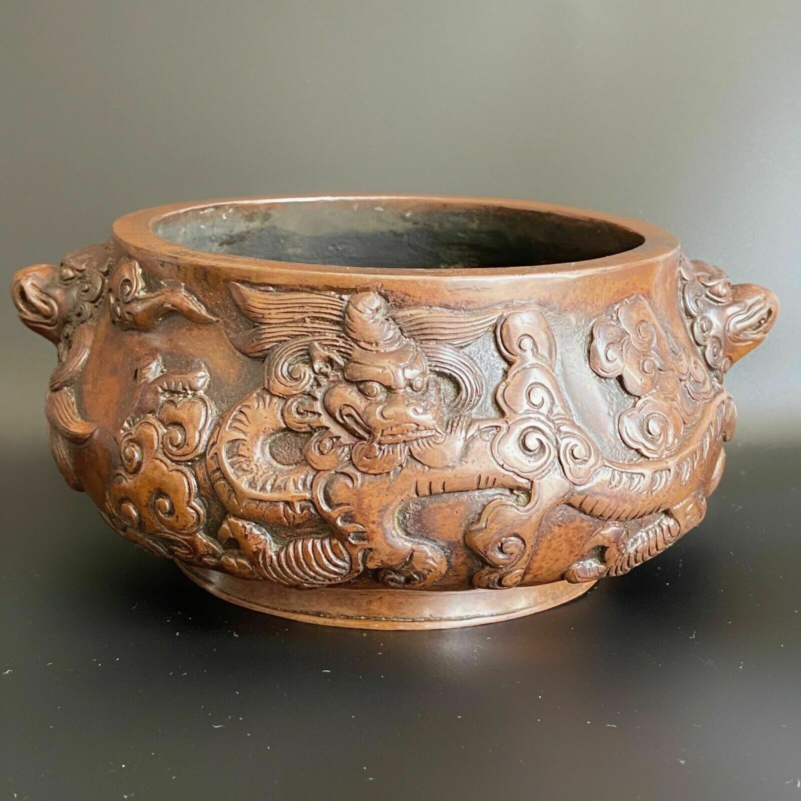 Chinese Bronze Incense Burner Censer Decorated Relief Archaic Dragon And Beast photo 360.0