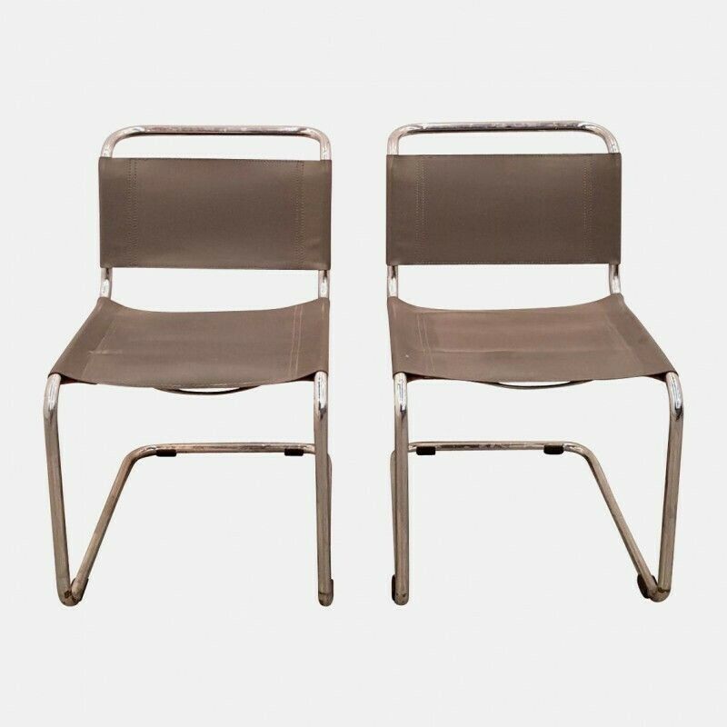 Paar Lederen Stoelen Naar Mart Stam